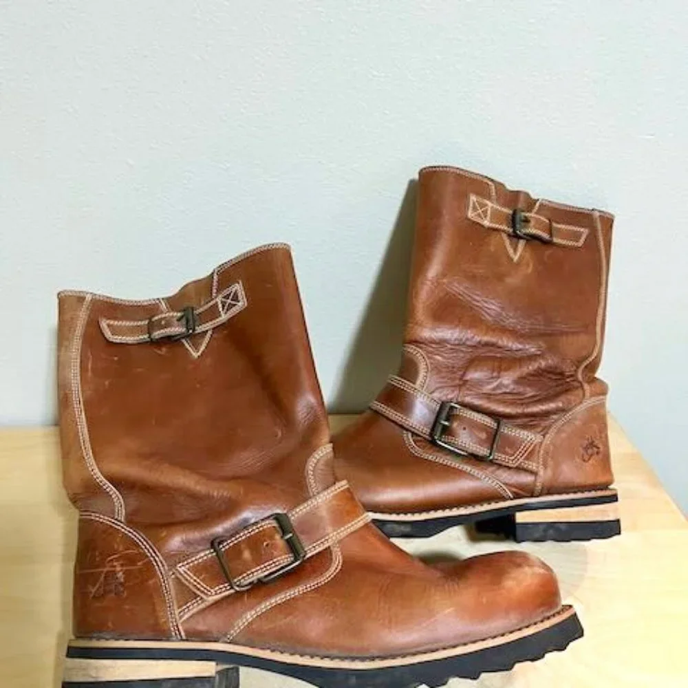John Fluevog Engineer Boots Brown 10 MENS - Picture 1 of 10